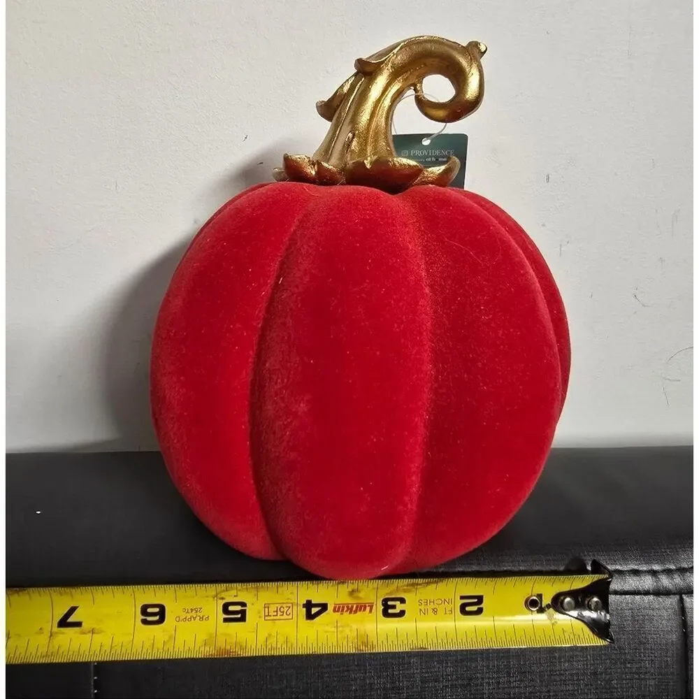 NWT Providence Red and Gold Velvet Flocked Pumpkin